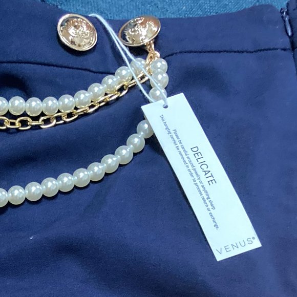 NWT Navy Blue Skirt With Gorgeous Pearl Embellishments & Gold Buttons US Size 6 - Picture 4 of 4